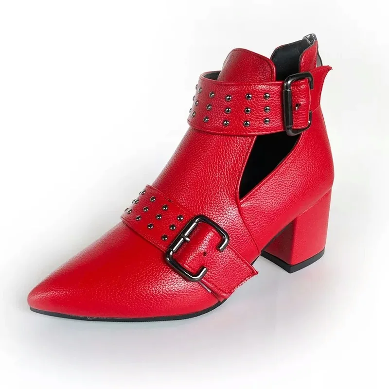 New PU Leather Hollow Out Rivet Short Martin Boots for Women Thick Heels Pumps Net Red Ladies Retro Mesh Sandals Plus Size 35-43
New PU Leather Hollow Out Rivet Short Martin Boots for Women Thick Heels Pumps Net Red Ladies Retro Mesh Sandals Plus Size 35-43
