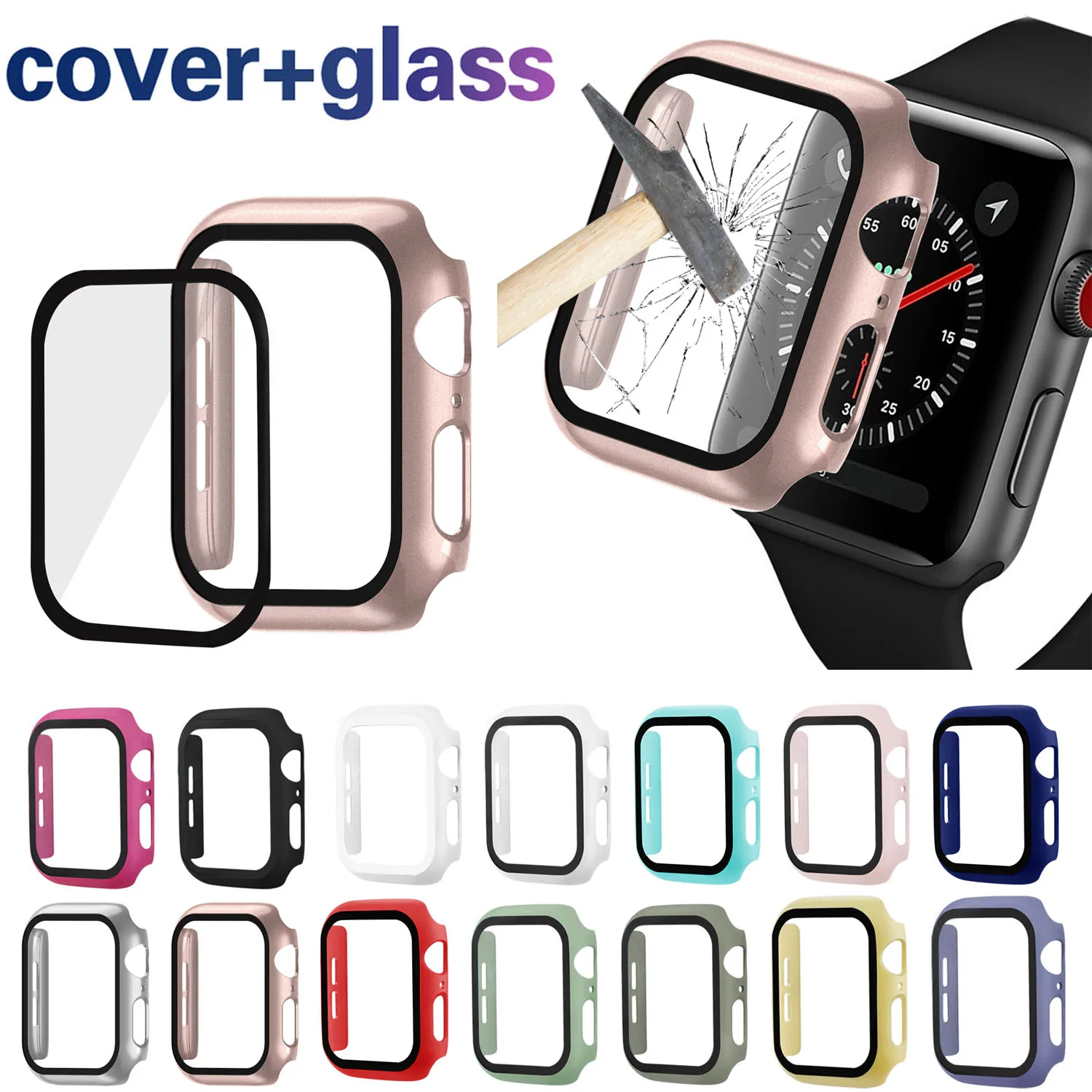 Полный Чехол для Apple Watch Series 5 4 3 2 пластиковый чехол бампер стеклянная пленка iWatch