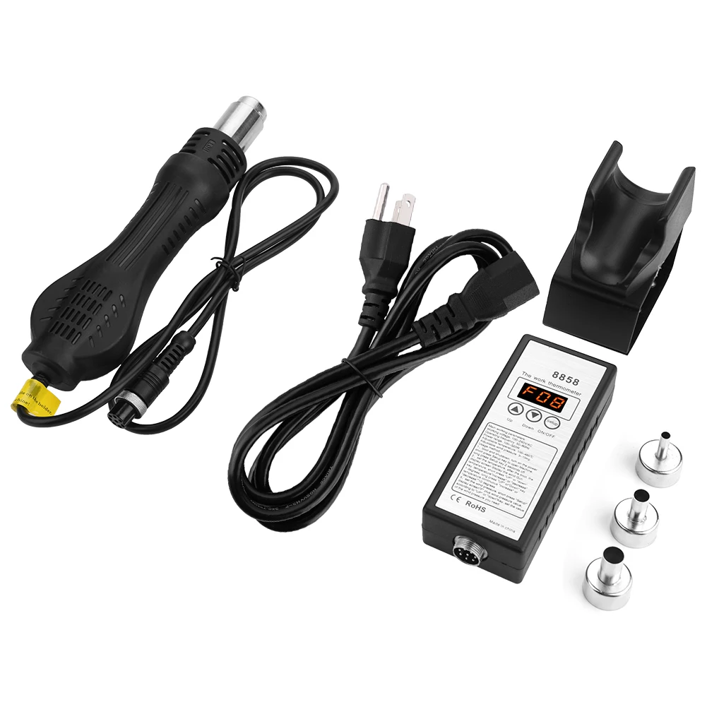 8858 Intelligent LED Digital Hot Air Gun Heat Gun Rework Station with 3 Nozzles US Plug 110V
8858 Intelligent LED Digital Hot Air Gun Heat Gun Rework Station with 3 Nozzles US Plug 110V