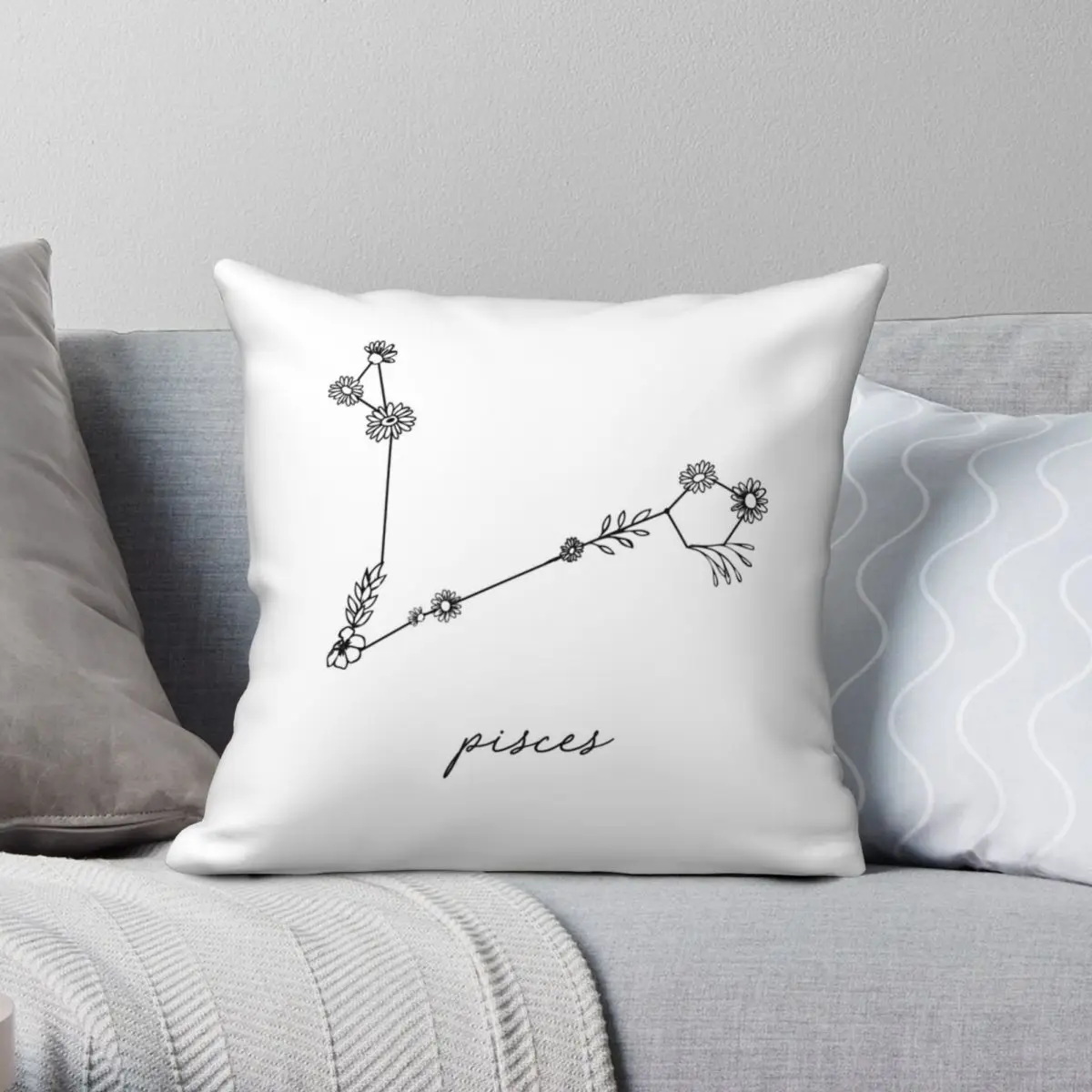 

Pisces Zodiac Wildflower Constellation Square Pillowcase Polyester Linen Velvet Printed Zip Decor Bed Cushion Cover