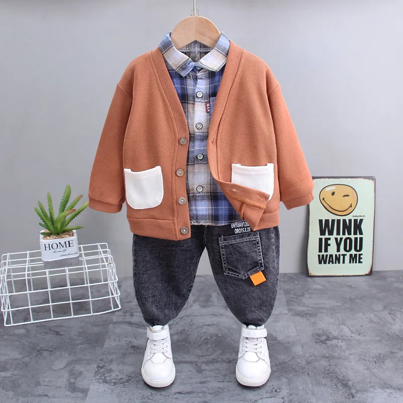 Baby Boy Spring Autumn 3-piece Clothes Sets New Kids Infant Knitted Coat+Plaid Shirt+Denim Pants Toddler Fashion Casual Clothing
Baby Boy Spring Autumn 3-piece Clothes Sets New Kids Infant Knitted Coat+Plaid Shirt+Denim Pants Toddler Fashion Casual Clothing