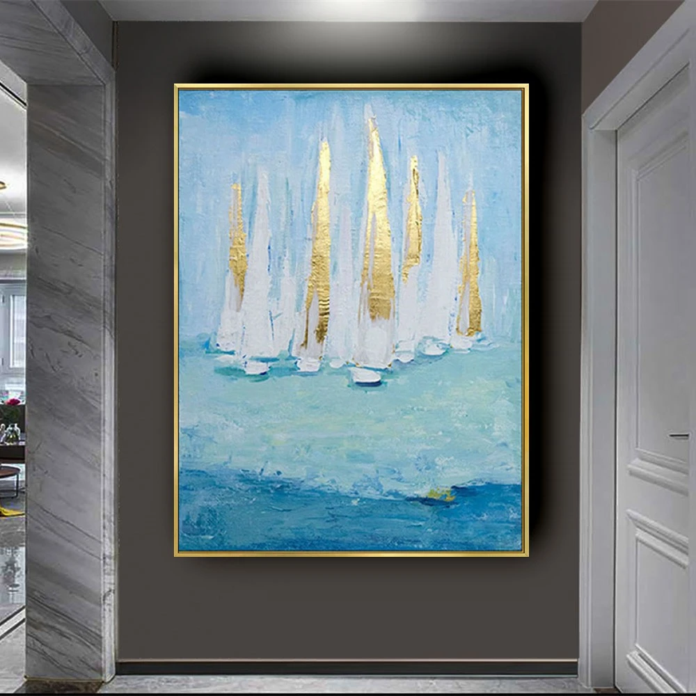 Hand Painted Modern Large Abstract Blue sailboat on the sea Home Decor Hang Picture landscape wall art Oil Painting On Canvas 
Hand Painted Modern Large Abstract Blue sailboat on the sea Home Decor Hang Picture landscape wall art Oil Painting On Canvas