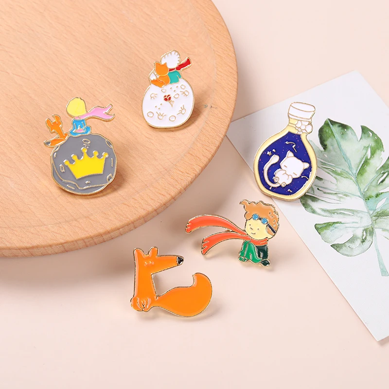 

Cartoon Character Enamel Pins Prince Fox Rose Planet Brooches Bag Lapel Pin Badge Classics Fairy Tale Jewelry Gift for Kids