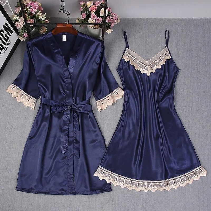 Women Sexy Rayon Robe Gown Set Spring Autumn Bathrobe Set 2 Pieces Solid Kimono Nightdress Lace Sleepwear Nightwear Set
Women Sexy Rayon Robe Gown Set Spring Autumn Bathrobe Set 2 Pieces Solid Kimono Nightdress Lace Sleepwear Nightwear Set