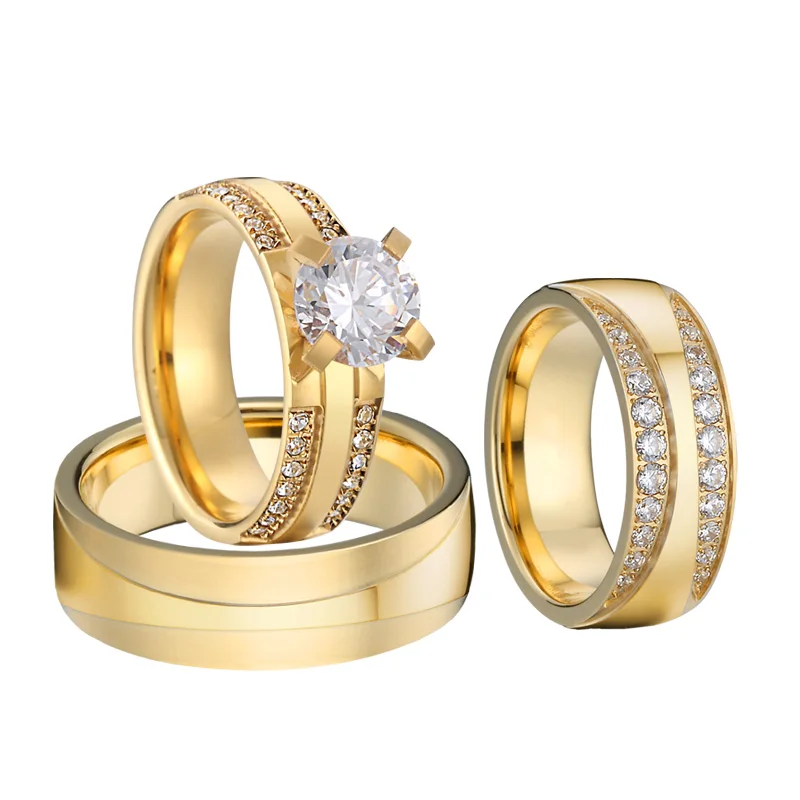 

Набор свадебных обручальных колец для мужчин и женщин, 3 предмета, роскошное кольцо с обещанием брака в Дубае, золотой альянс, для пар