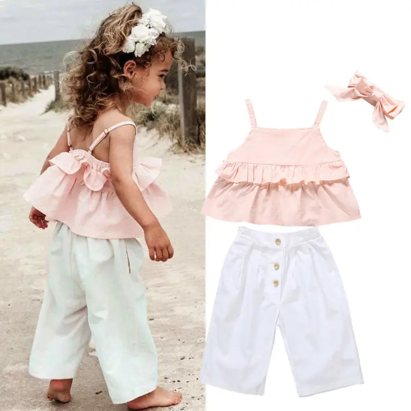 1-6Y Summer Baby Girls 2PCS Sets Cute Boho Kids Sleeveless Pink Ruffles Vest T-Shirts+White Long Pants For Infant
1-6Y Summer Baby Girls 2PCS Sets Cute Boho Kids Sleeveless Pink Ruffles Vest T-Shirts+White Long Pants For Infant
