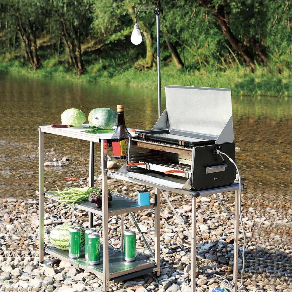Portable Kitchen 2-Tier Camping Kitchen Cook Table Aluminum Alloy Camping Table with Carrying Bag for Camping BBQ Backyard Party
Portable Kitchen 2-Tier Camping Kitchen Cook Table Aluminum Alloy Camping Table with Carrying Bag for Camping BBQ Backyard Party