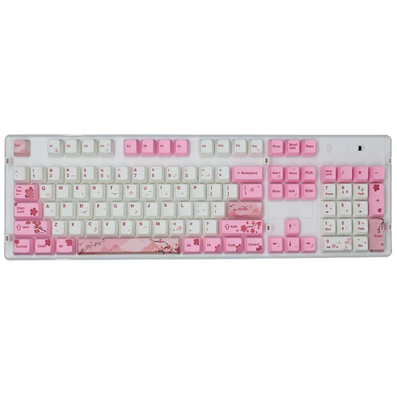 104 Keys 61/87/104 Layout PBT Material OEM Height Pink Sakura Pattern Keycaps Sublimation Process for Mechanical Keyboard
104 Keys 61/87/104 Layout PBT Material OEM Height Pink Sakura Pattern Keycaps Sublimation Process for Mechanical Keyboard