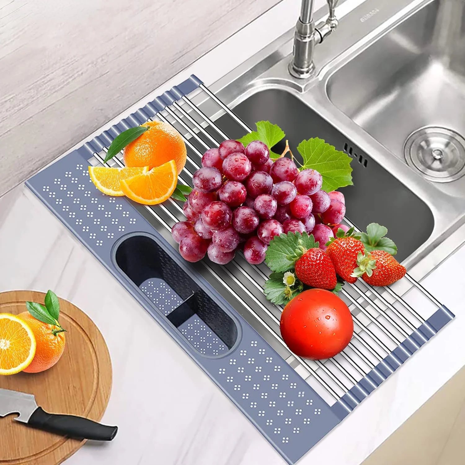 50x28CM Roll Up Dish Drying Rack Over Sink With Utensil Holder Foldable Stainless Steel Dish Drainer for Kitchen
50x28CM Roll Up Dish Drying Rack Over Sink With Utensil Holder Foldable Stainless Steel Dish Drainer for Kitchen
