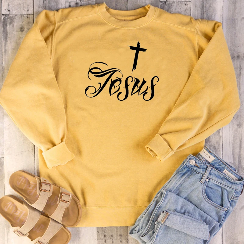 

Jesus sweatshirt cross graphic funny slogan pure cotton religion Christian Bible baptism gift church pullovers gift unisex tops