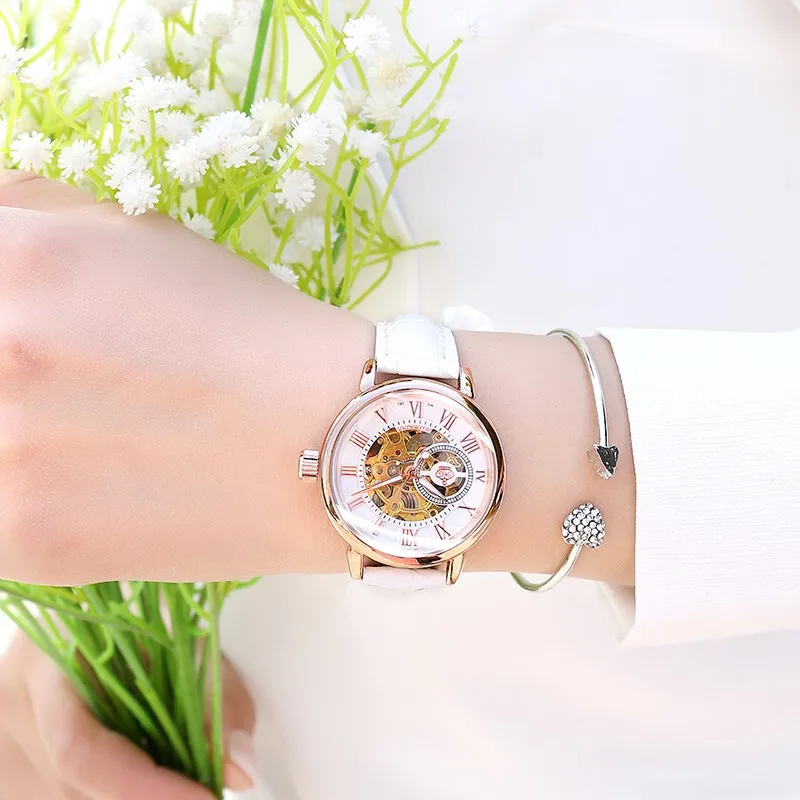 MG.ORKINA Skeleton Mechanical Watch Women Fashion Luxury Rose Case White Leather Automatic Watch Women Ladies Watches Clock
MG.ORKINA Skeleton Mechanical Watch Women Fashion Luxury Rose Case White Leather Automatic Watch Women Ladies Watches Clock