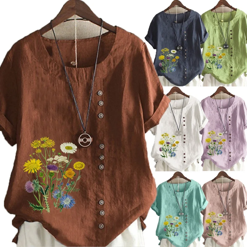 Women's New Fashion Summer Floral Printed Round Neck Short Sleeve T-shirt Casual Loose Solid Color Blouse Tops Plus Size
Women's New Fashion Summer Floral Printed Round Neck Short Sleeve T-shirt Casual Loose Solid Color Blouse Tops Plus Size