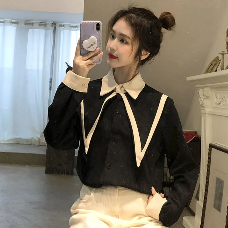 Korean Patchwork POLO Collar Shirt Women Vintage Long Sleeve Sweet Ladies Fashion Clothes Summer Casual Female Shirts
Korean Patchwork POLO Collar Shirt Women Vintage Long Sleeve Sweet Ladies Fashion Clothes Summer Casual Female Shirts