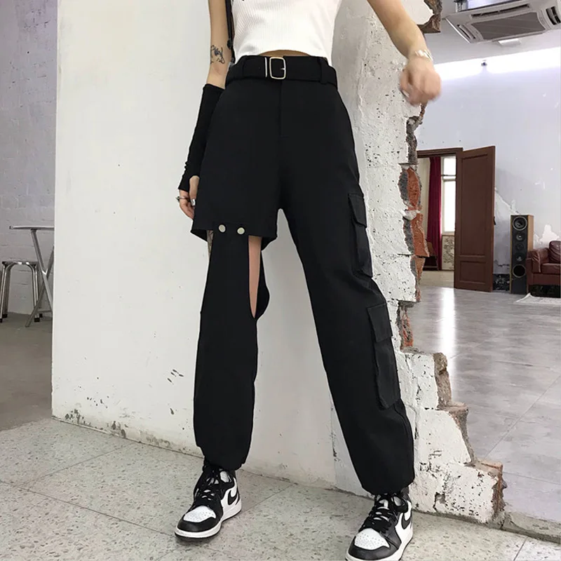 2020 Loose Black Pockets Hole Straight Pants Women Streetwear High Waist Fashion Cargo Pants Women Casual Trousers Bottoms
2020 Loose Black Pockets Hole Straight Pants Women Streetwear High Waist Fashion Cargo Pants Women Casual Trousers Bottoms