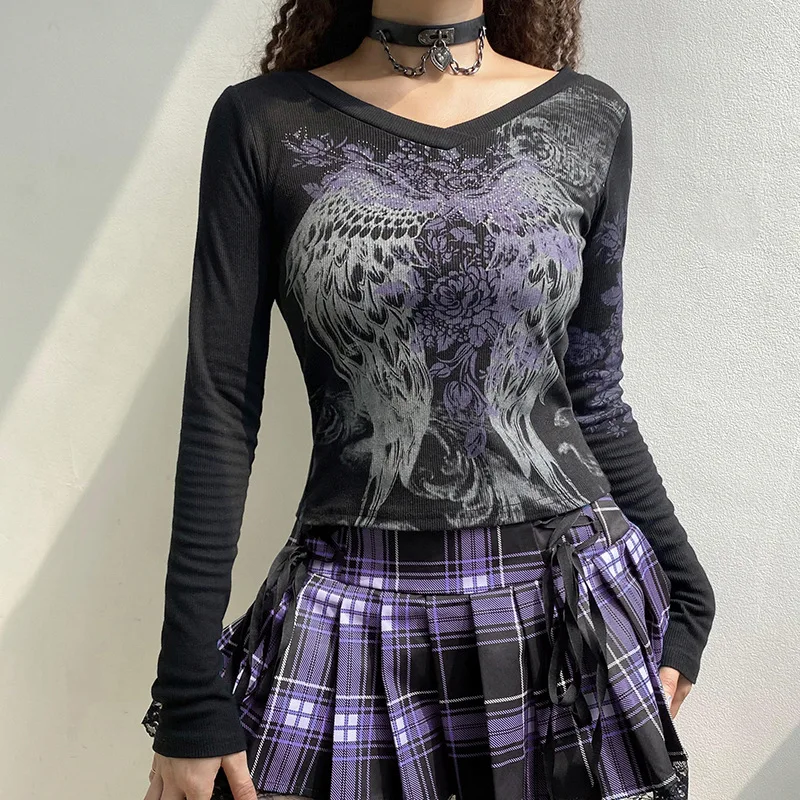European and American foreign trade women's wear ins American retro print round neck slim long sleeve T-shirt women's summer
European and American foreign trade women's wear ins American retro print round neck slim long sleeve T-shirt women's summer