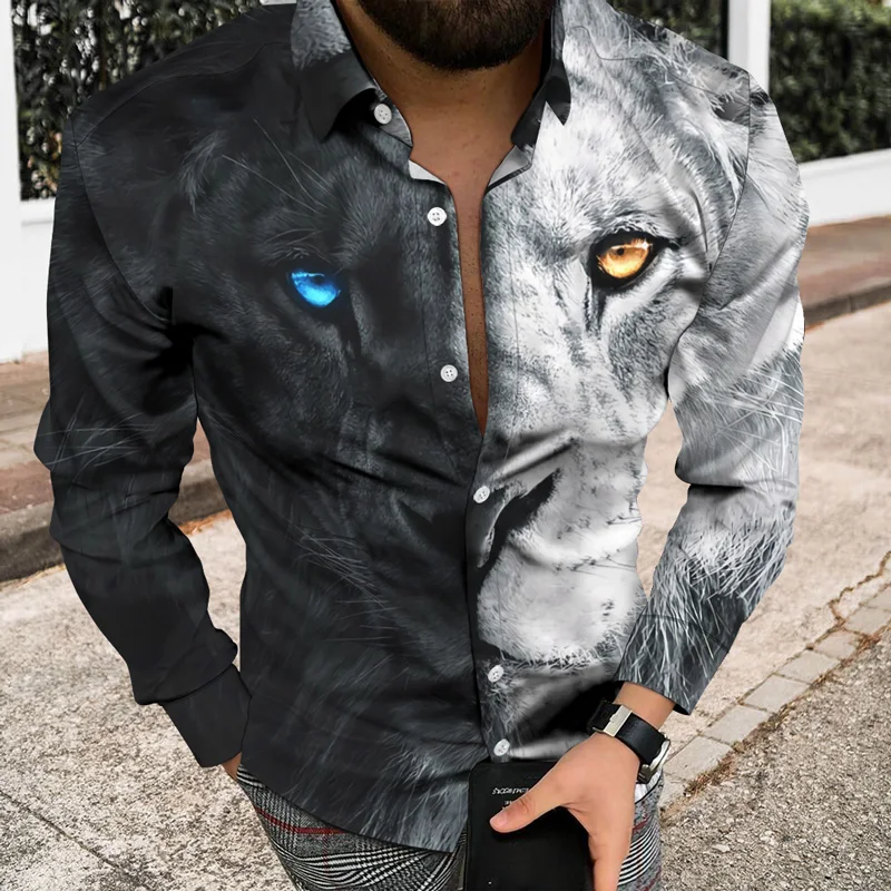 

Autumn Winter Unique Men Long Sleeves Shirt Top Trendy Shirt Animal 3D Pattern Youthful Vigorous Style Oversize 50kg-85kg