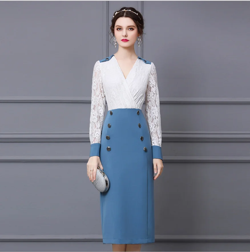 Romantic White Lace Blue Black Long Women Skirt OL Spring Autumn Ladies Patchwork Pencil Skirts V-Neck Slim Classy Sweet Dresses
Romantic White Lace Blue Black Long Women Skirt OL Spring Autumn Ladies Patchwork Pencil Skirts V-Neck Slim Classy Sweet Dresses
