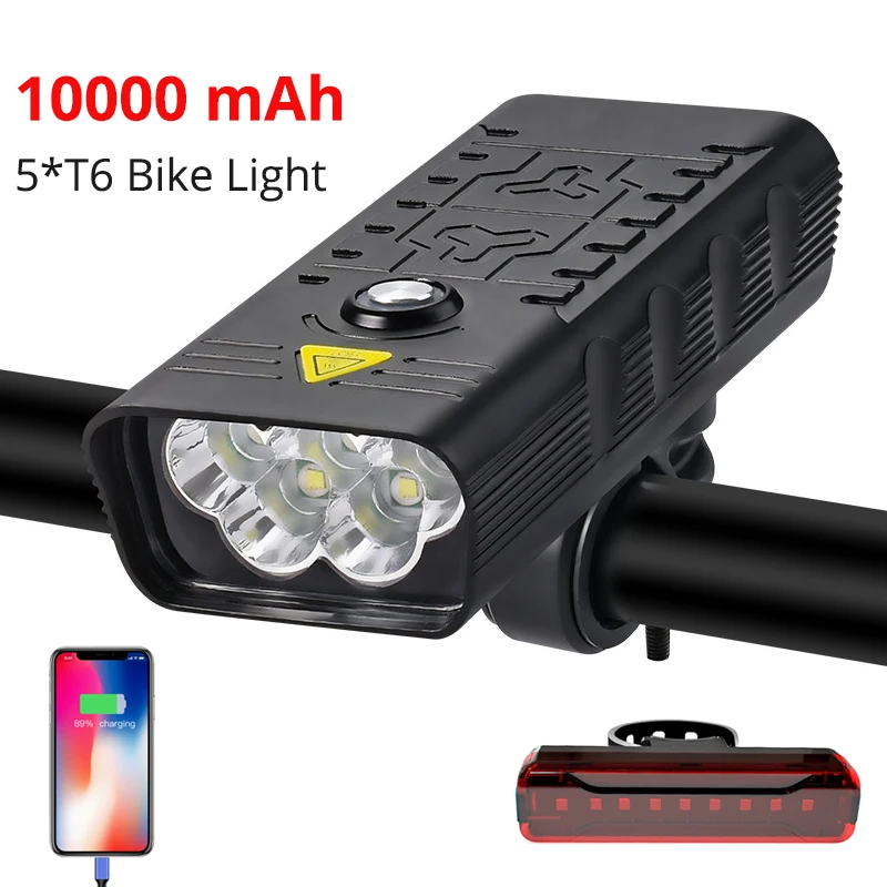10000mAh Front Bicycle Light 5T6 3000 Lumens Bike Light USB Rechargeable Powerful Flashlight MTB Lamp LED Headlight Rear Light
10000mAh Front Bicycle Light 5T6 3000 Lumens Bike Light USB Rechargeable Powerful Flashlight MTB Lamp LED Headlight Rear Light