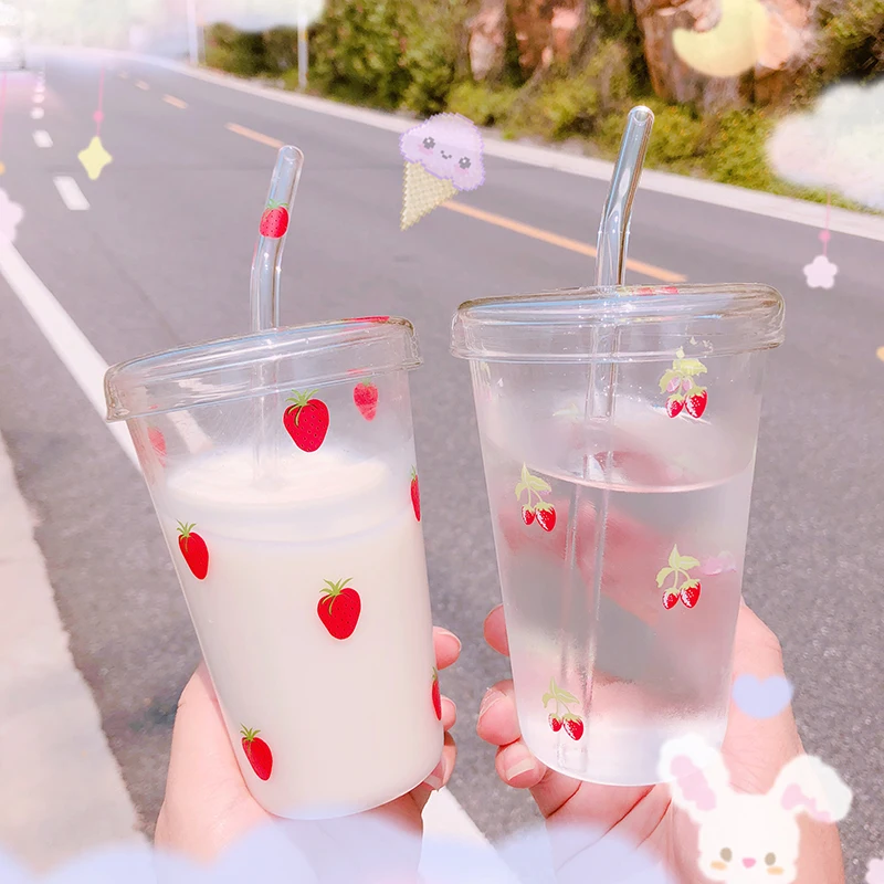 400ml Kawaii Strawberry Glass Cup With Straw Summer Transparent Water Cup Heat Resistant Breakfast Mug Juice Cups For Gifts
400ml Kawaii Strawberry Glass Cup With Straw Summer Transparent Water Cup Heat Resistant Breakfast Mug Juice Cups For Gifts