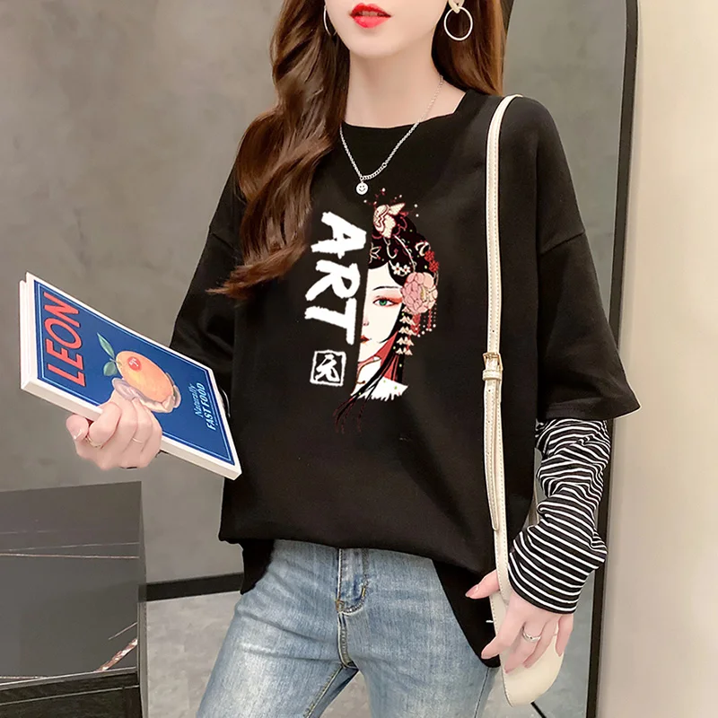2020 summer and autumn new cotton Chinese style printed top bottoming shirt women's striped stitching t-shirt long sleeves
2020 summer and autumn new cotton Chinese style printed top bottoming shirt women's striped stitching t-shirt long sleeves