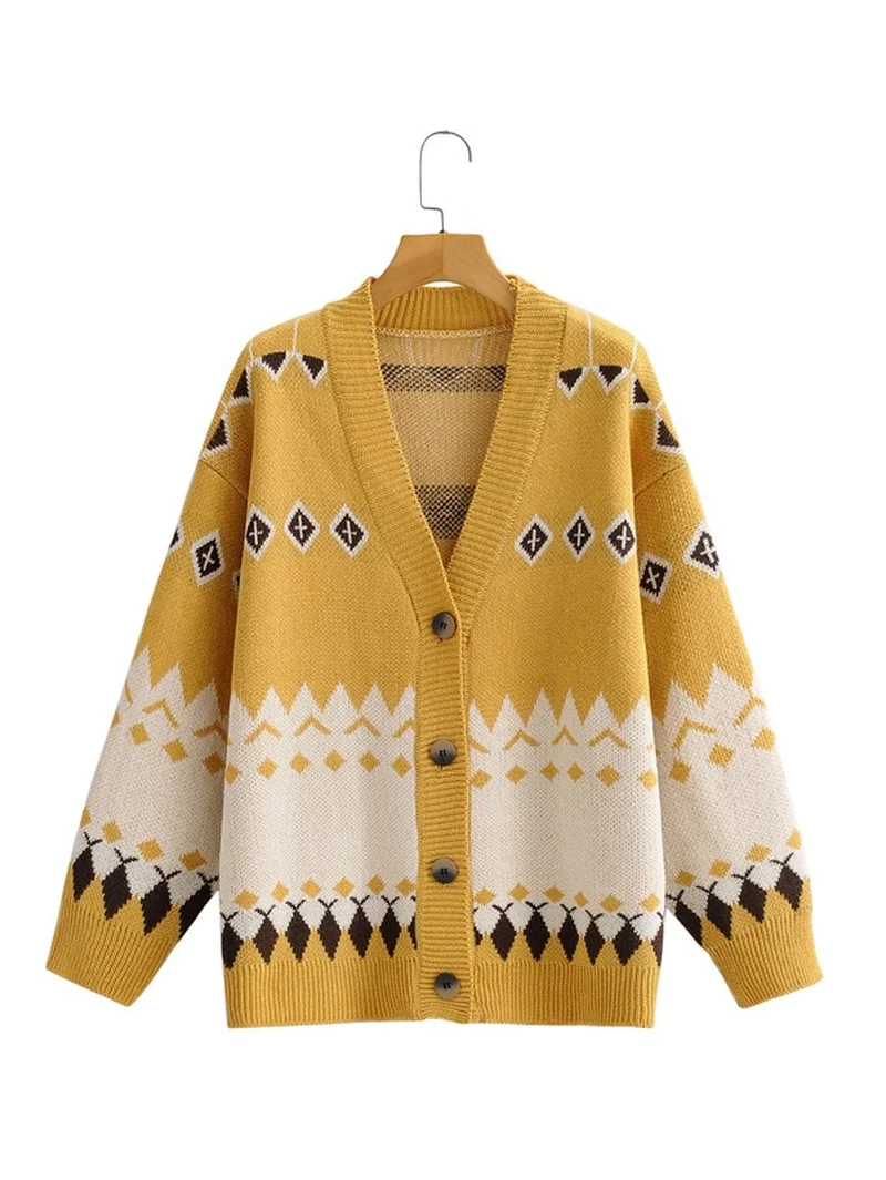 LVOWE Women's 2021 Early Autumn New Casual Color Contrast Jacquard Loose-breasted Sweater Cardigan
LVOWE Women's 2021 Early Autumn New Casual Color Contrast Jacquard Loose-breasted Sweater Cardigan