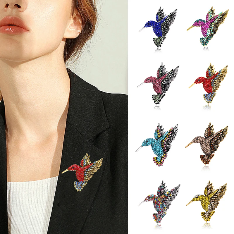 

Colorful Rhinestone Hummingbird Brooch Animal Brooches for Women Korea Fashion Corsage Breastpin Vintage Animal Brooch Pins Gift