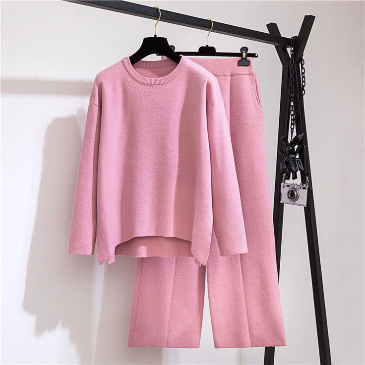 Knitted Women 2 Pieces Pant Sets 2021 Autumn Winter New Thicken Solid Warm Sweater Pullover and Wide Leg Pant Suits High quality
Knitted Women 2 Pieces Pant Sets 2021 Autumn Winter New Thicken Solid Warm Sweater Pullover and Wide Leg Pant Suits High quality