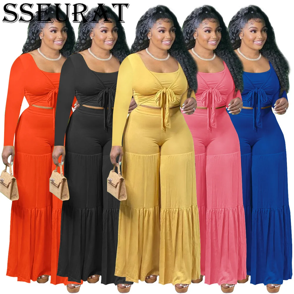 SSEURAT Fashion Bandage Top Wide Leg Pants 2 piece Lace-Up Women 2021 Casual Solid Two Piece Pants Clothing Sets
SSEURAT Fashion Bandage Top Wide Leg Pants 2 piece Lace-Up Women 2021 Casual Solid Two Piece Pants Clothing Sets