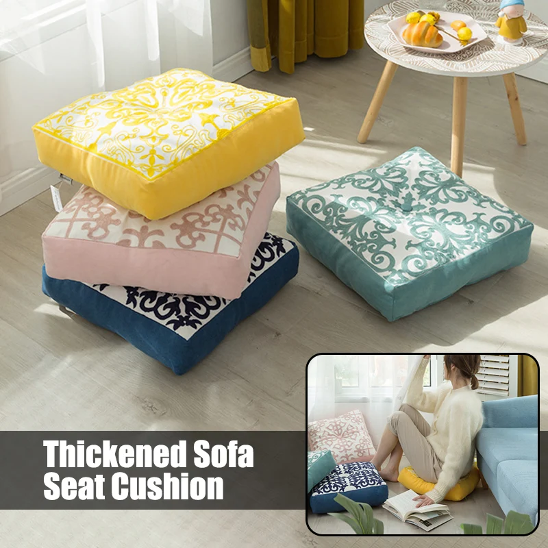 

Cotton Canvas Embroidered Chair Cushion Home Tatami Futon 40cm Square Thick Cushion Home Decor Couch Floor Sofa Seat Cushion