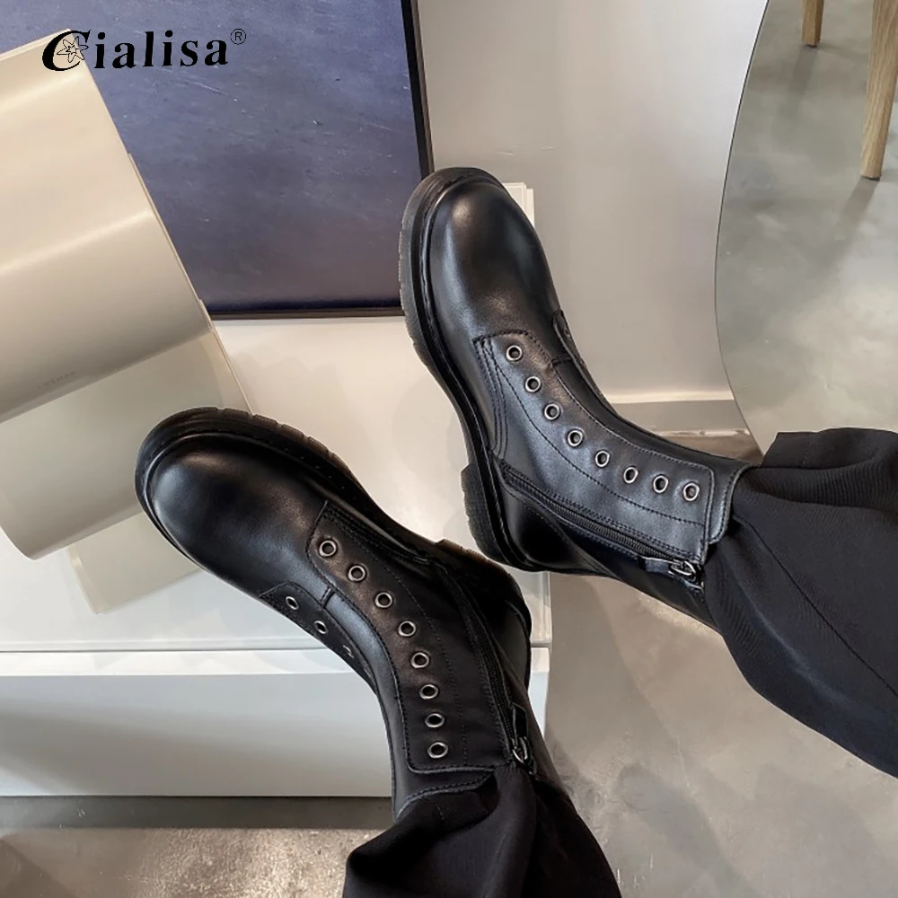 CIALISA Women Shoes 2020 Fashion Black Warm Winter Ankle Boots For Women Genuine Leather Round Toe Low Heel Motorcycle Boot
CIALISA Women Shoes 2020 Fashion Black Warm Winter Ankle Boots For Women Genuine Leather Round Toe Low Heel Motorcycle Boot