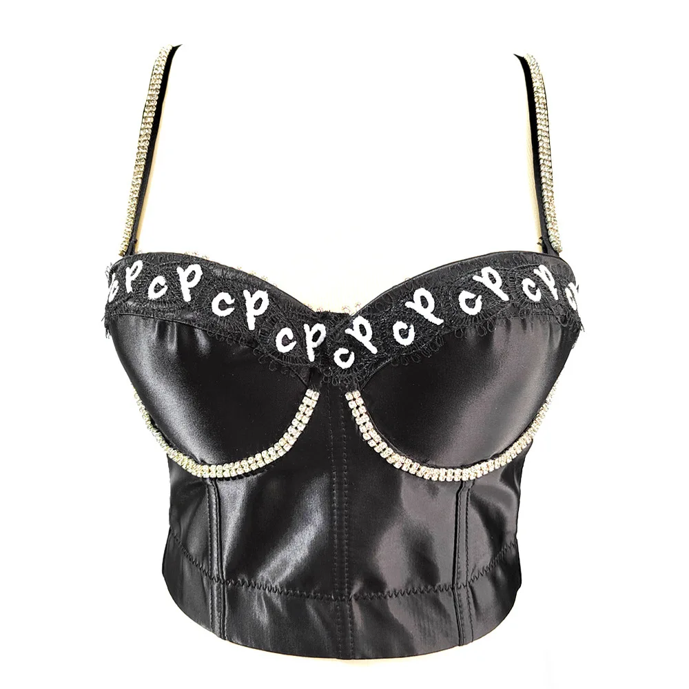 C872 Women New Fashion Sexy Letter Embroidery Stitching Satin Fishbone Sleeveless Short Black Bustier Corset Crop Tops
C872 Women New Fashion Sexy Letter Embroidery Stitching Satin Fishbone Sleeveless Short Black Bustier Corset Crop Tops
