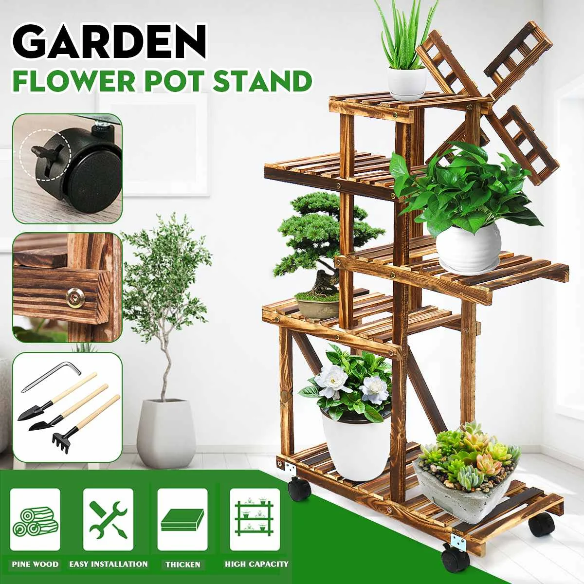 5Layer Wooden Flower Stand Plants Shelf Flower Potted Windmill Plant Holder Display Outdoor Decor Planting Tools Kit
5Layer Wooden Flower Stand Plants Shelf Flower Potted Windmill Plant Holder Display Outdoor Decor Planting Tools Kit