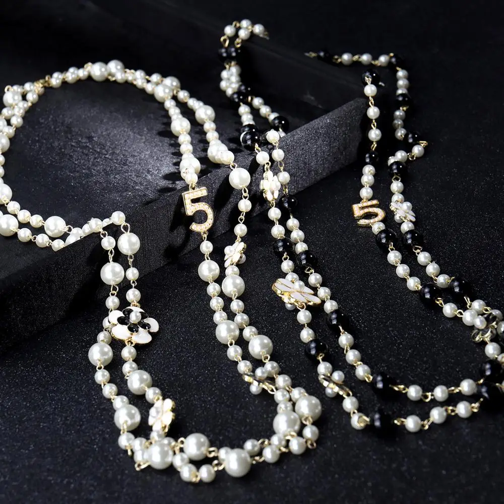 Женское Двухслойное ожерелье с кулоном длинное из искусственного жемчуга No.5