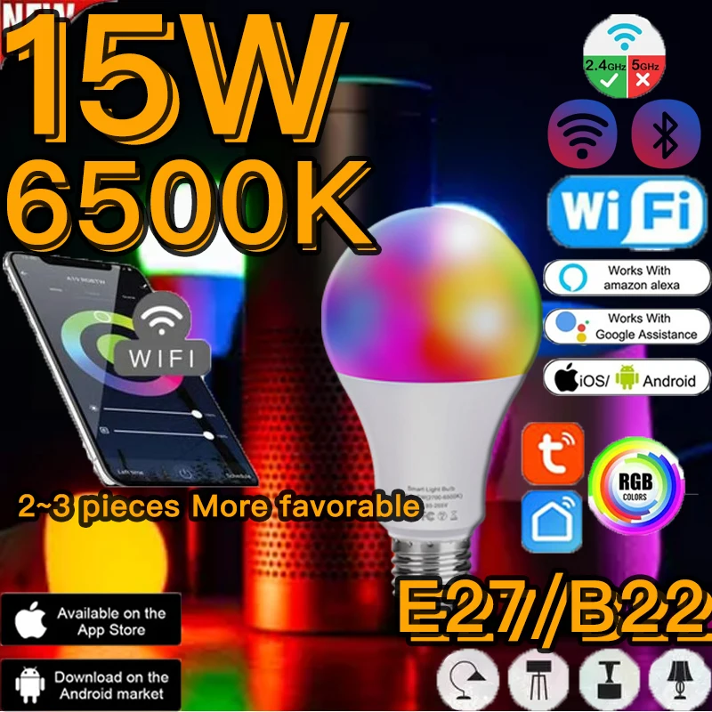 15W LED RGB Wifi Bulb Lighting Dimmable Smart Light or IR Remote Control Lamp E27 B22 Magic Nightlight Alexa Google Assistant
15W LED RGB Wifi Bulb Lighting Dimmable Smart Light or IR Remote Control Lamp E27 B22 Magic Nightlight Alexa Google Assistant