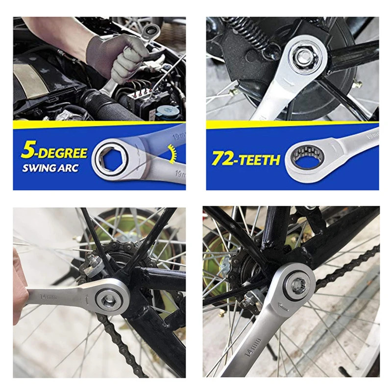 72 Teeth Multi-function CR-V Steel Ratchet Wrench 1Pcs Ratchet Wrench (14&19mm) With 5Pcs Socket 8/10/12/13/17mm
72 Teeth Multi-function CR-V Steel Ratchet Wrench 1Pcs Ratchet Wrench (14&19mm) With 5Pcs Socket 8/10/12/13/17mm