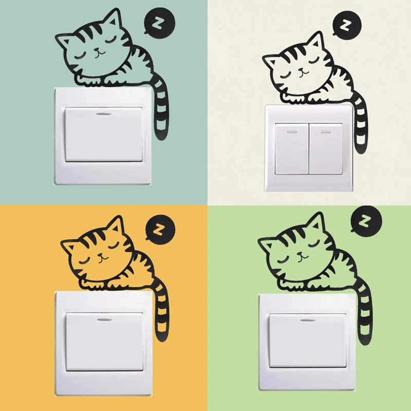 5Pcs Switch Stickers Funny Cute Sleeping Cat Wall Waterproof Decal Home Decoration Bedroom Living Room ParlorDecoration | Дом и сад