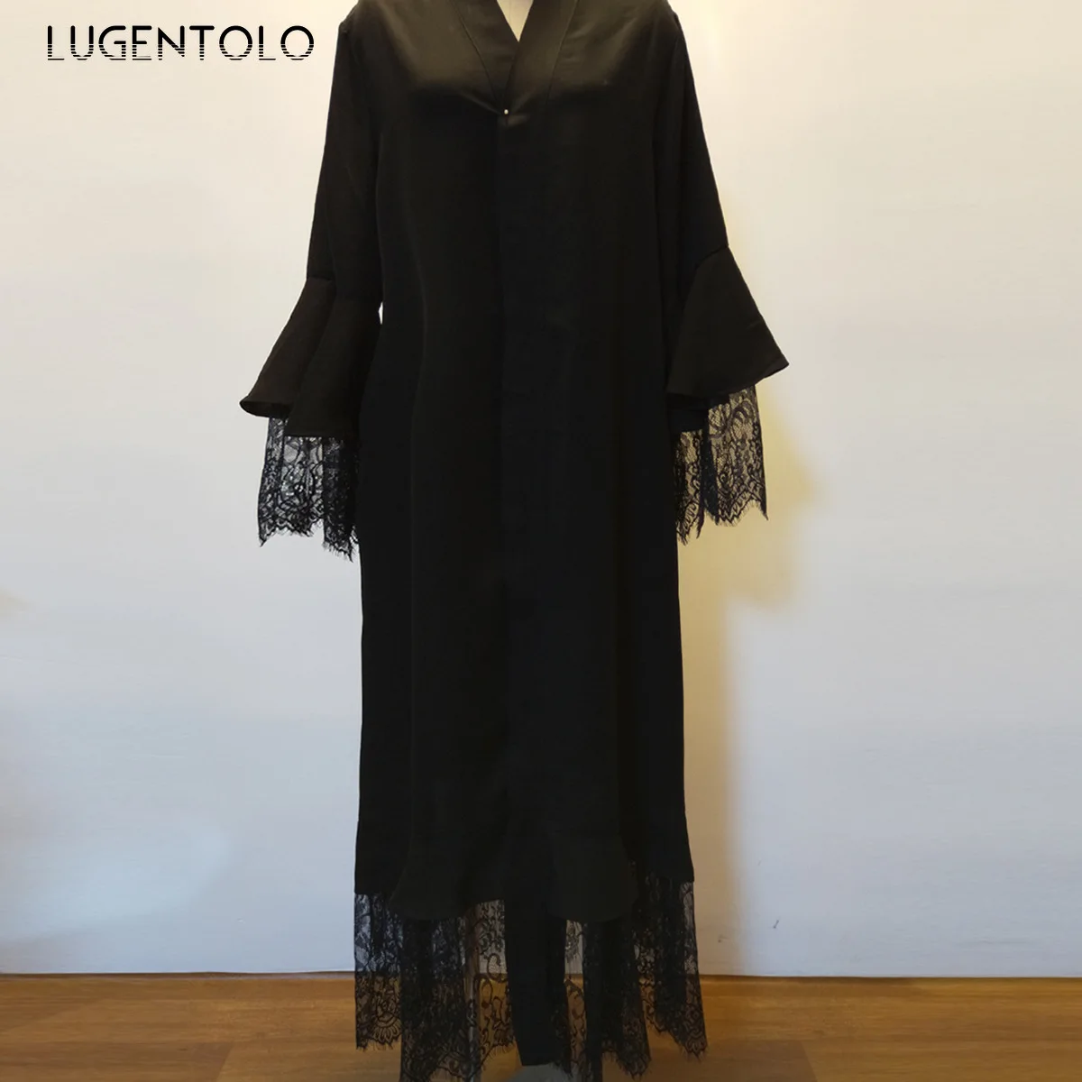 Lugentolo Women Long Dress Elegant Fashion Muslim New Stitching Lace Cardigan Black Abaya Loose Long Sleeve Lady Maxi Dresses
Lugentolo Women Long Dress Elegant Fashion Muslim New Stitching Lace Cardigan Black Abaya Loose Long Sleeve Lady Maxi Dresses