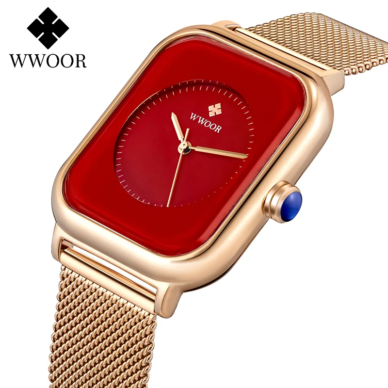 Часы наручные WWOOR женские с квадратным циферблатом модные брендовые Роскошные