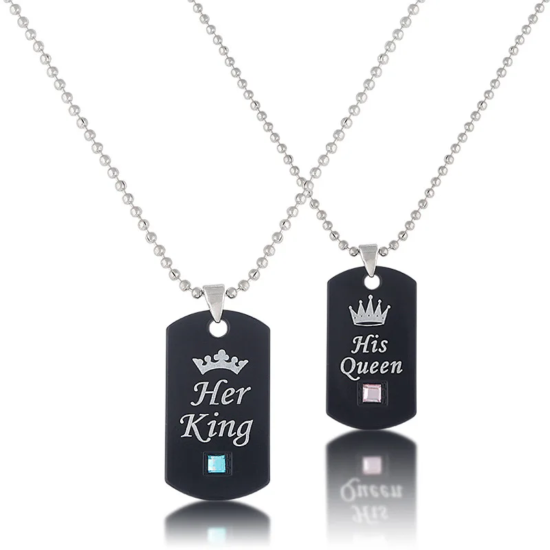 

Хип-хоп Черный Нержавеющая сталь его королева ее король тег пара кулон ожерелье ювелирные изделия подарок для женщин мужчин