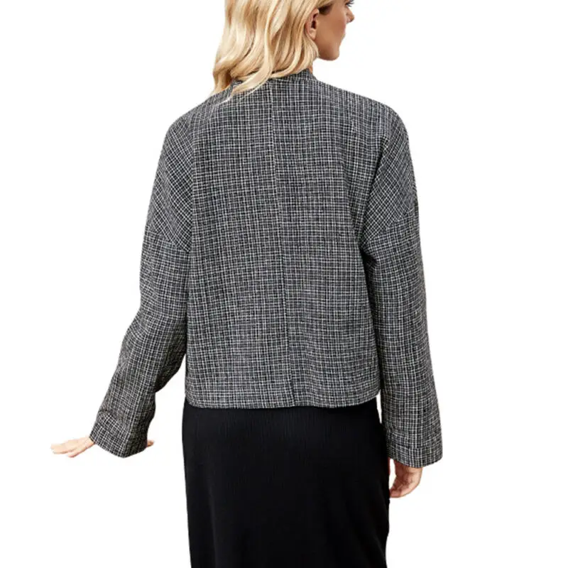 Womens Plaid Cropped Jacket Office Ladies Long Sleeve Cardigan Casual Short Coat Outwear 
Womens Plaid Cropped Jacket Office Ladies Long Sleeve Cardigan Casual Short Coat Outwear