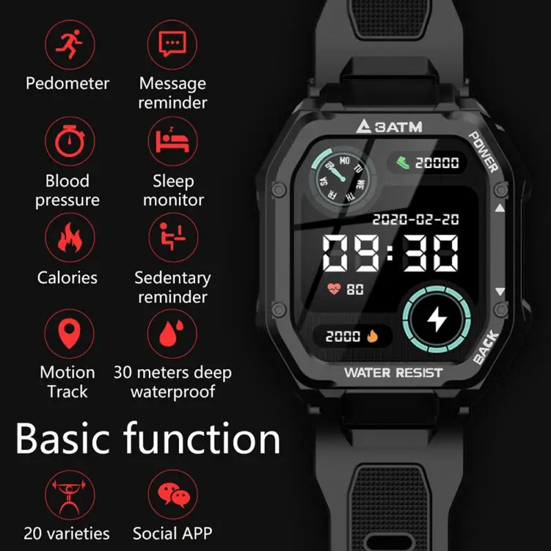 1.7inch30M Waterproof Sport Smart Men Watch Outdoor Sport Fitness Wristband Rugged Smart Watch For Smart Phone Swim Diving Watch
1.7inch30M Waterproof Sport Smart Men Watch Outdoor Sport Fitness Wristband Rugged Smart Watch For Smart Phone Swim Diving Watch