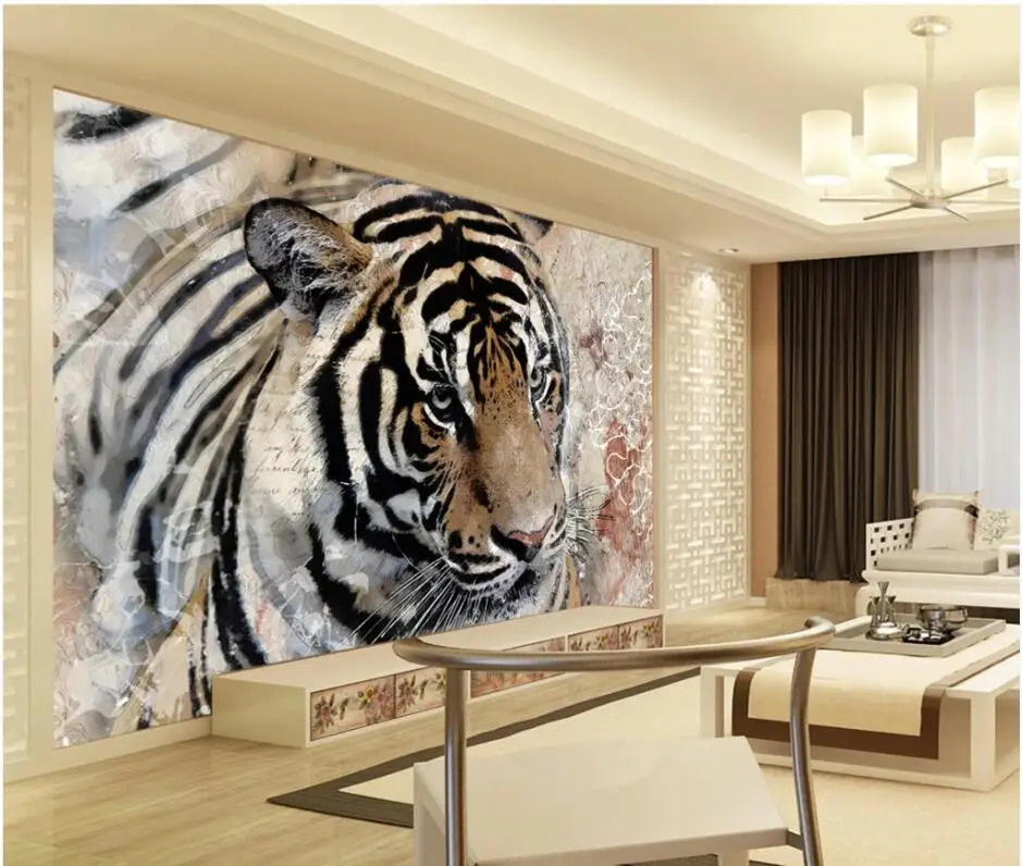 Фото 3D-обои на заказ современные тату в виде тигра оранжевого цвета домашний декор