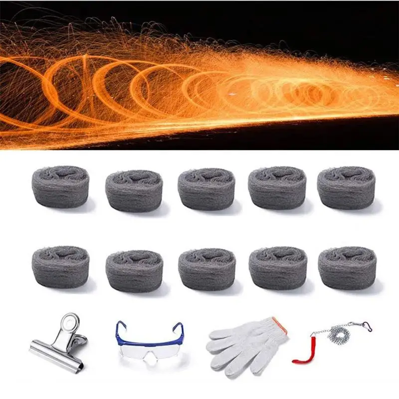 1set Rainbow Steel Wool Fireworks-Steel Wool Fireworks-Flame Magic Flame Magic Skills Simulated Fireworks 5 Rolls + Tool Kit
1set Rainbow Steel Wool Fireworks-Steel Wool Fireworks-Flame Magic Flame Magic Skills Simulated Fireworks 5 Rolls + Tool Kit