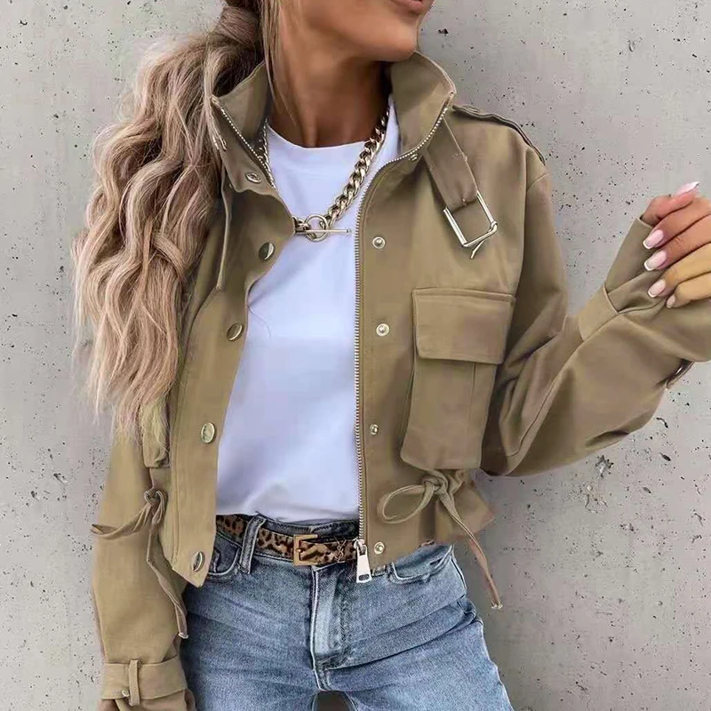 2021 New Fashion Zipper Stand Neck Solid Buckle Coat Women Autumn Winter Casual Single Breasted Short Coat Long Sleeve Outwears 
2021 New Fashion Zipper Stand Neck Solid Buckle Coat Women Autumn Winter Casual Single Breasted Short Coat Long Sleeve Outwears