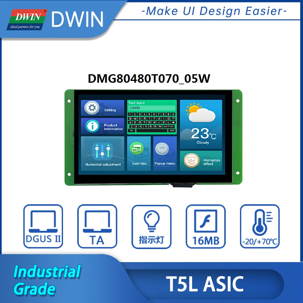 

DWIN 7.0 Inch 800*480 HMI Industrial Grade Smart Display TTL/CMOS RS232 TFT LCD Module Resistive Capacitive Touch Panel