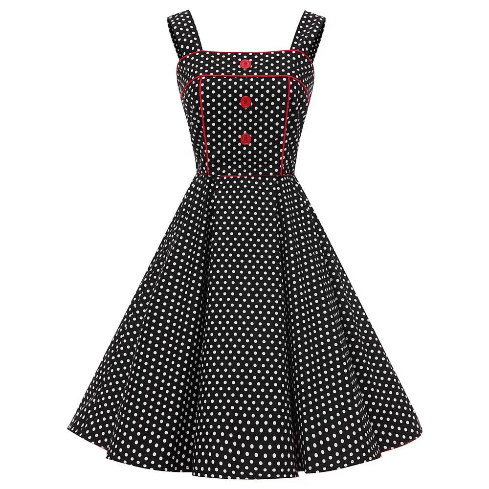 Elegant Black Dress Spaghetti Strap 100% Cotton Women Summer Vintage Polka Dot Dresses with Button Decoration VD0750
Elegant Black Dress Spaghetti Strap 100% Cotton Women Summer Vintage Polka Dot Dresses with Button Decoration VD0750