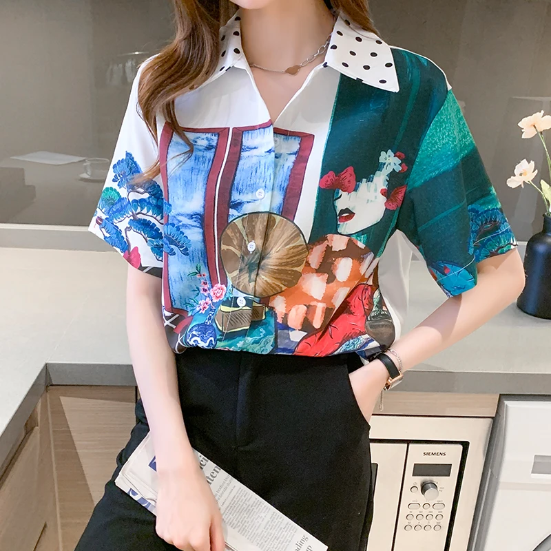 Creativity Print Short Sleeve Blouse Female 2021 Summer New Women Single Breasted Loose Casual Shirt Ladies Chiffon Tops
Creativity Print Short Sleeve Blouse Female 2021 Summer New Women Single Breasted Loose Casual Shirt Ladies Chiffon Tops