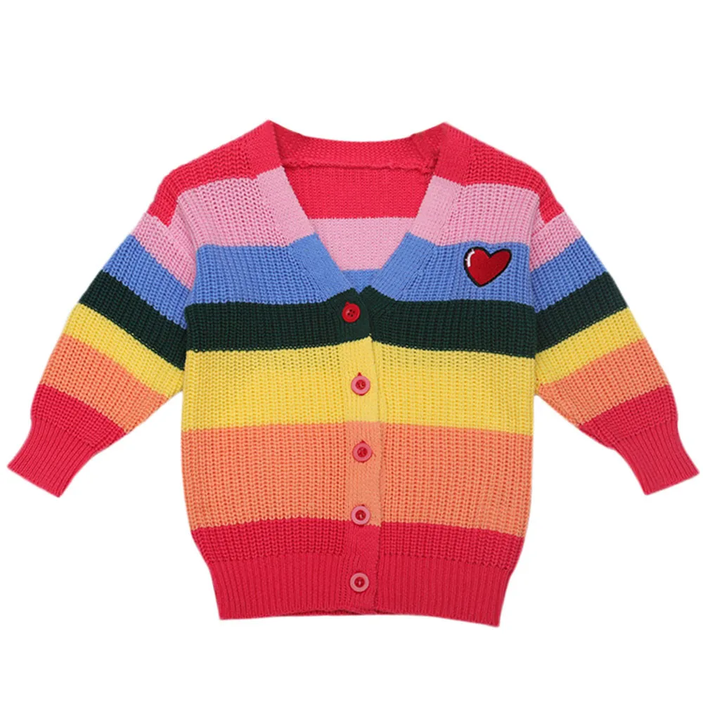 Fashion 2019 Toddler Kids Baby Clothes Girls Boys Long Sleeve Rainbow Striped Knitted Tops Sweater Winter Keep Warm Outfits | Мать и