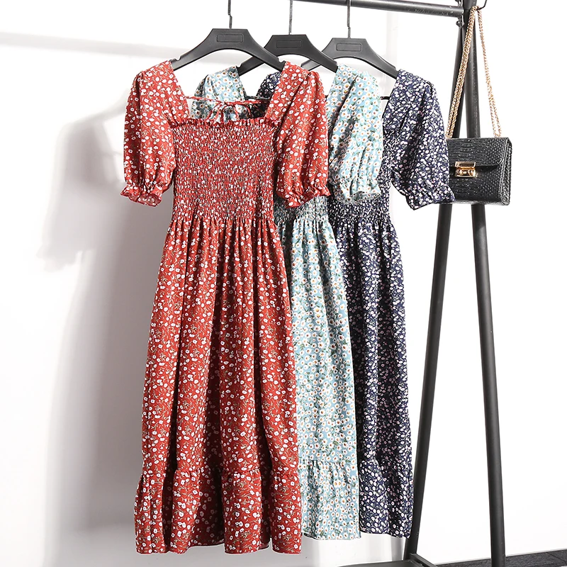 Women High Waist Pleated Floral Printed Dresses 2021 New Summer Short Sleeve Square Collar Chiffon Dress Female Backless Vestido
Women High Waist Pleated Floral Printed Dresses 2021 New Summer Short Sleeve Square Collar Chiffon Dress Female Backless Vestido