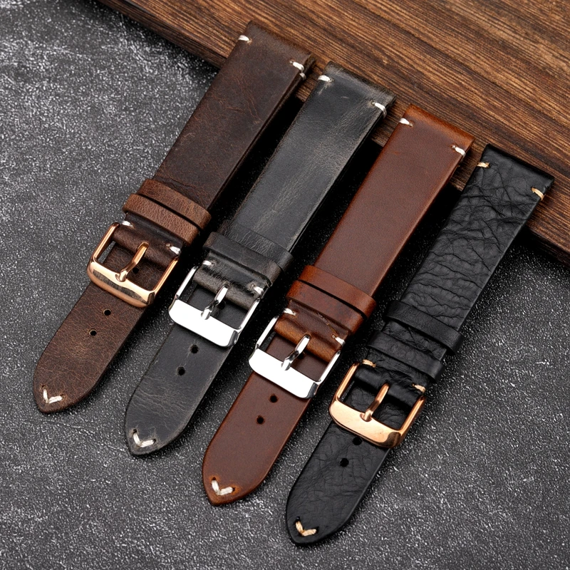 

High quality Genuine leather Watchband 18mm 19mm 20mm 21mm 22mm Handmade Cowhide Wristband Thin Section Retro Strap Bracelet